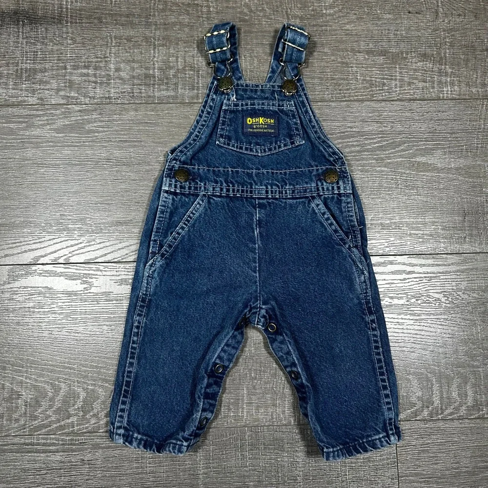 OshKosh B'Gosh Vintage Vestbak Denim Overalls Made in USA Blue 3/6M 07-08749